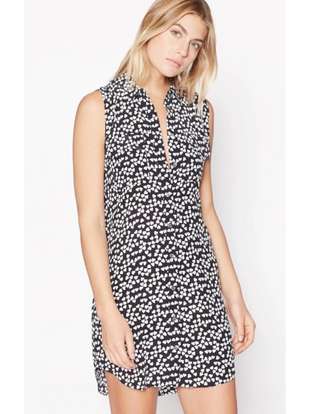 Equipment Black and White Heart Patterned Sleeveless Dress, XS